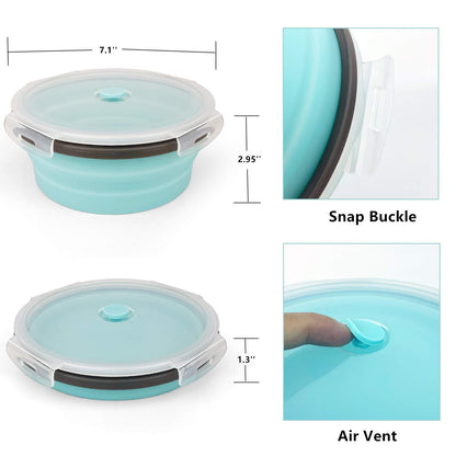 CCyanzi 1200ml Collapsible Camping Bowl Silicone Food Storage Container with Lid and Foldable Stainless Steel Fork Spoon, for Picnic, Travel, Camping, RV, Fridge and Microwave Bowls