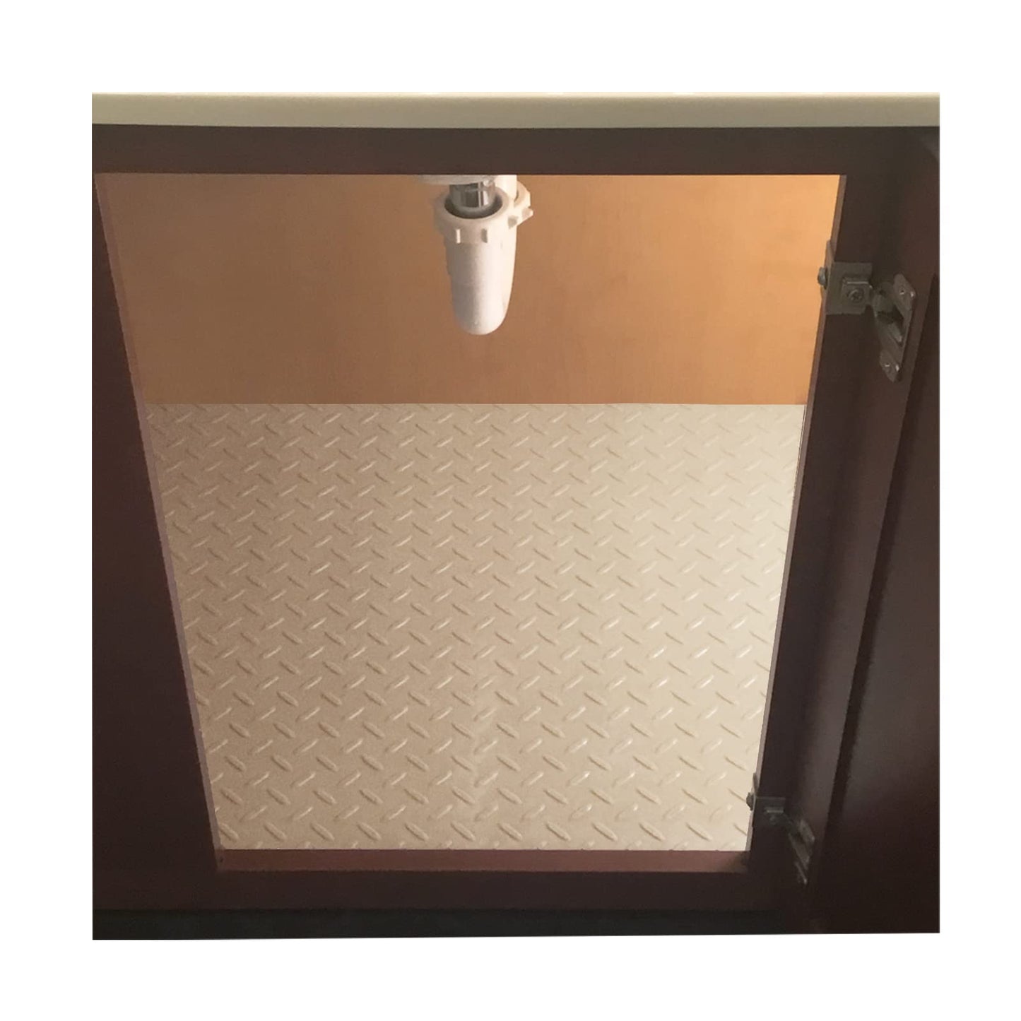RESILIA Premium Under The Sink Mat- Large Universal Size, Cut to Fit Cabinets, Shelf & Drawer Liners, Thick Plastic Diamond Plate Surface, 24 x 48 inches, Beige/Tan, Made in The USA