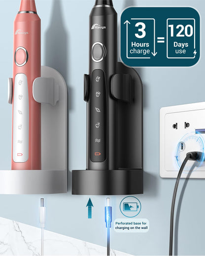 Rtauys M5 Sonic Electric Toothbrush for Adults and Kids - Rechargeable Electric Toothbrush Kids Ages 12+ and Adults with 8 Brush Heads & Travel Case, 120 Days Battery Life - Pink