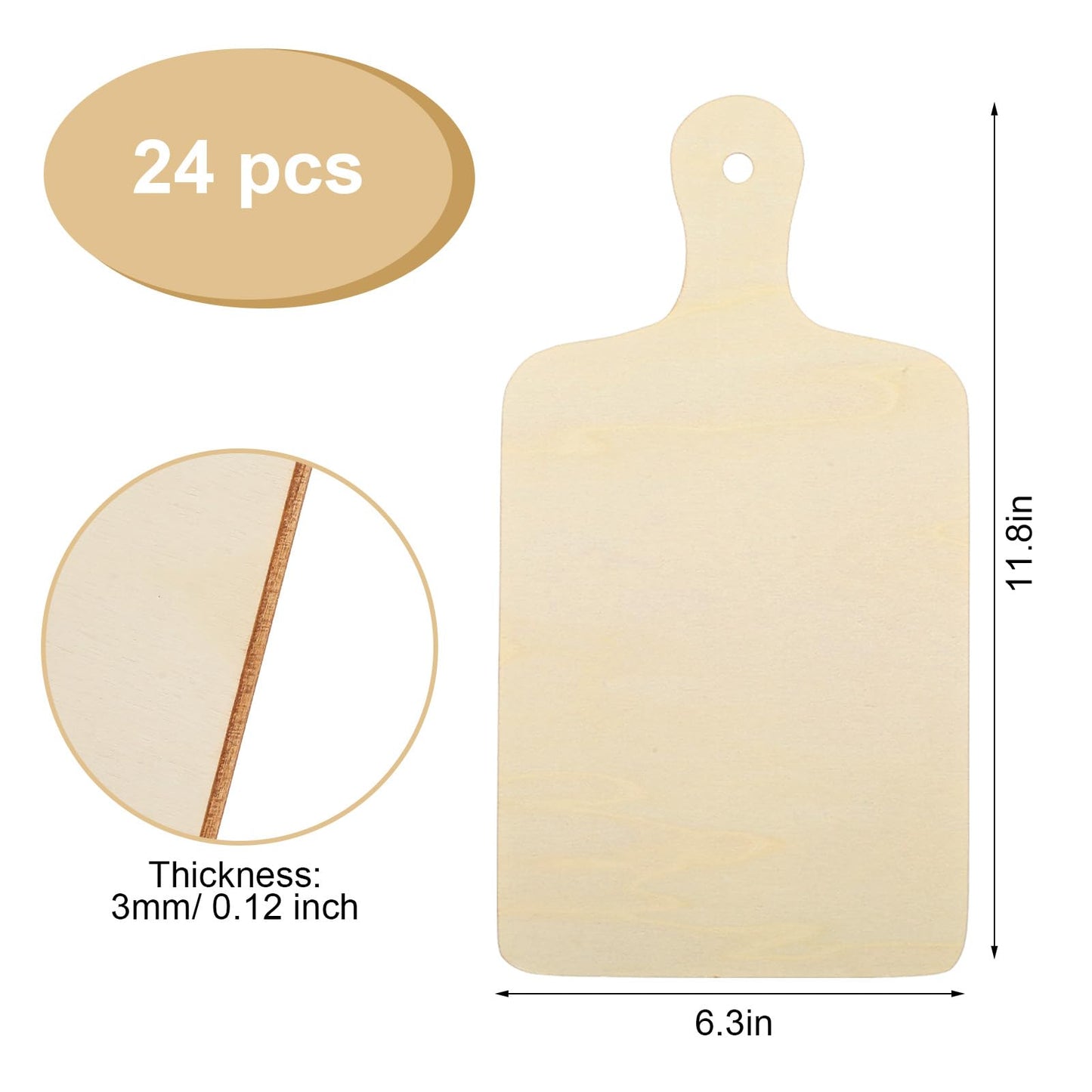24 Pcs 11.8 x 6.3 Inch Large Unfinished Wooden Cutting Boards with Handles Charcuterie Boards for DIY Crafts, Kitchen Serving, Christmas Thanksgiving Decor