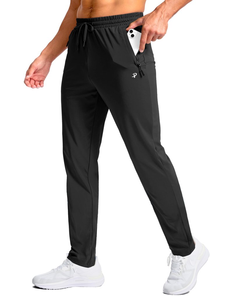 Pudolla Mens Sweatpants Tall with Zipper Pockets Mens Athletic Long Pants Breathable for Travel,Running（Black 36-L
