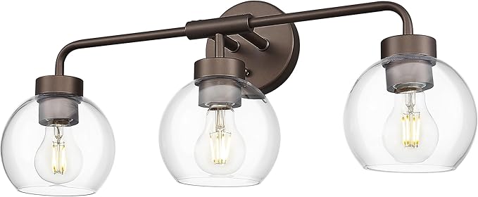 zeyu 23" Oil Rubbed Bronze Vanity Light Fixture, 3-Light Farmhouse Bathroom Wall Lights with Clear Glass Globe Shade, ZS62BG-3W ORB