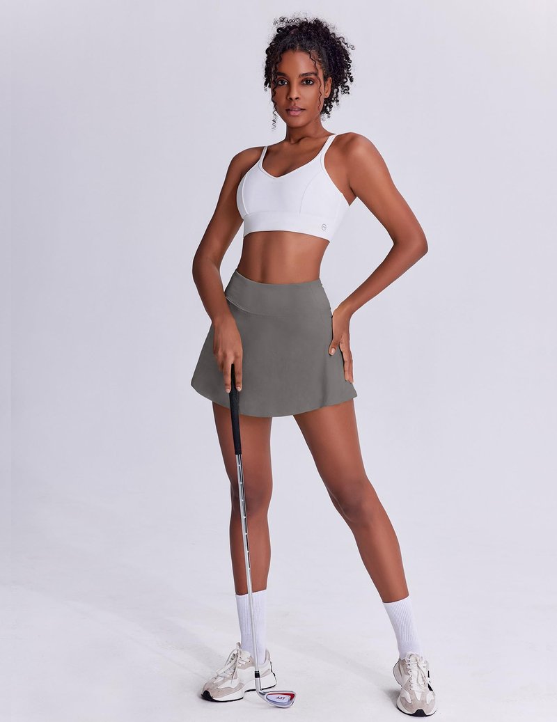 PINSPARK Tennis Skirt High Waisted Athletic Skorts for Women Skirts Pleated with Pockets for Golf Pickleball,Dark Grey X-Small