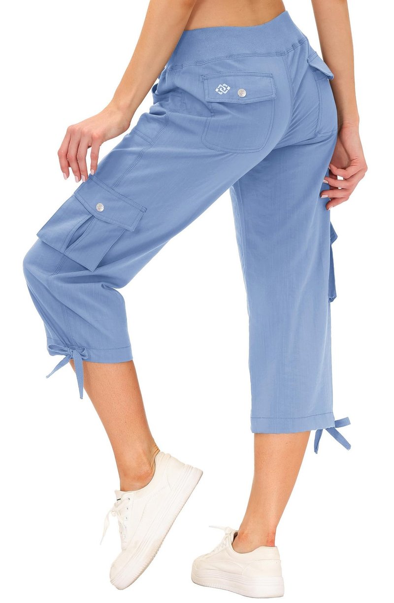 MoFiz Women's Hiking Cargo Shorts Quick Dry Lightweight Athletic Capri Pants for Camping Jogger with Pockets Blue 1 3XL