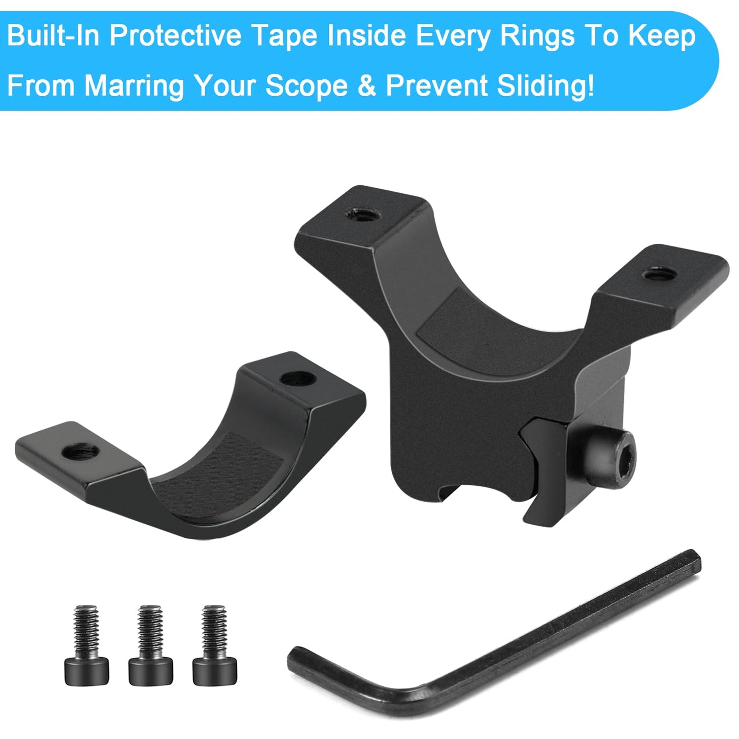 LONSEL 1'' Dovetail Scope Rings, 2 Pack High Profile or Medium Profile 1 Inch Scope Mount Rings for 11mm Dovetail Rails (Single Screw - Low Profile - 2 Pcs)