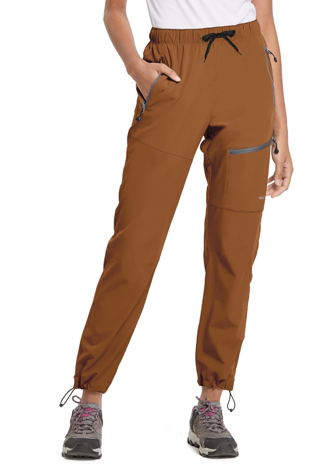 baleaf Cargo Pants for Women Petite Joggers Lightweight Quick Dry Pant Water Resistant 27'' Travel Workout Athletic Trip Caramel XXL