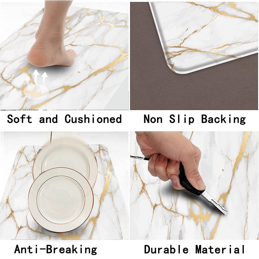 Mrcrypos Marble PVC Leather Kitchen Rug Runner Waterproof Non Slip Cushioned Standing Mats Anti Fatigue Oil Resistant Kitchen Comfort Mats for Floor,Sink,Laundry,Office 17"x47" Luxury Marble Gold