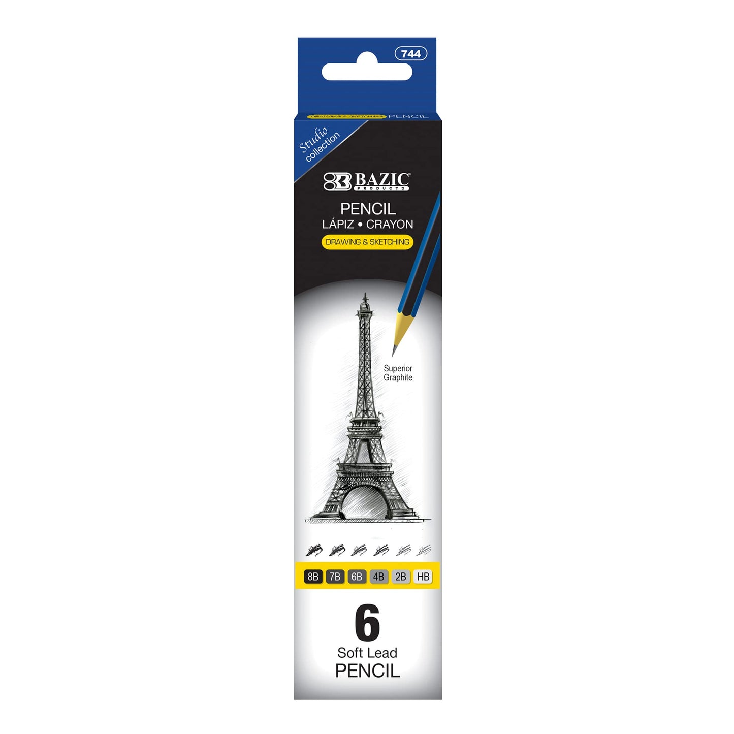 BAZIC Products Drawing Sketching Pencil Set, HB 2B 4B 6B 7B 8B, Professional Graphite Sketch Kit Pencils, for Artists Adults Beginners (6/Pack), 24-Packs