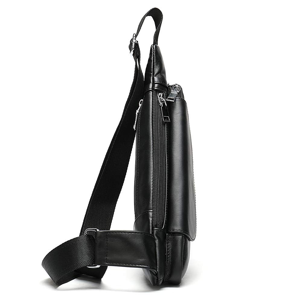 Genuine Leather Mens Sling Bag Triangle Small Women Crossbody Bags Purses Front Chest Day Pack One Shoulder Strap Backpack