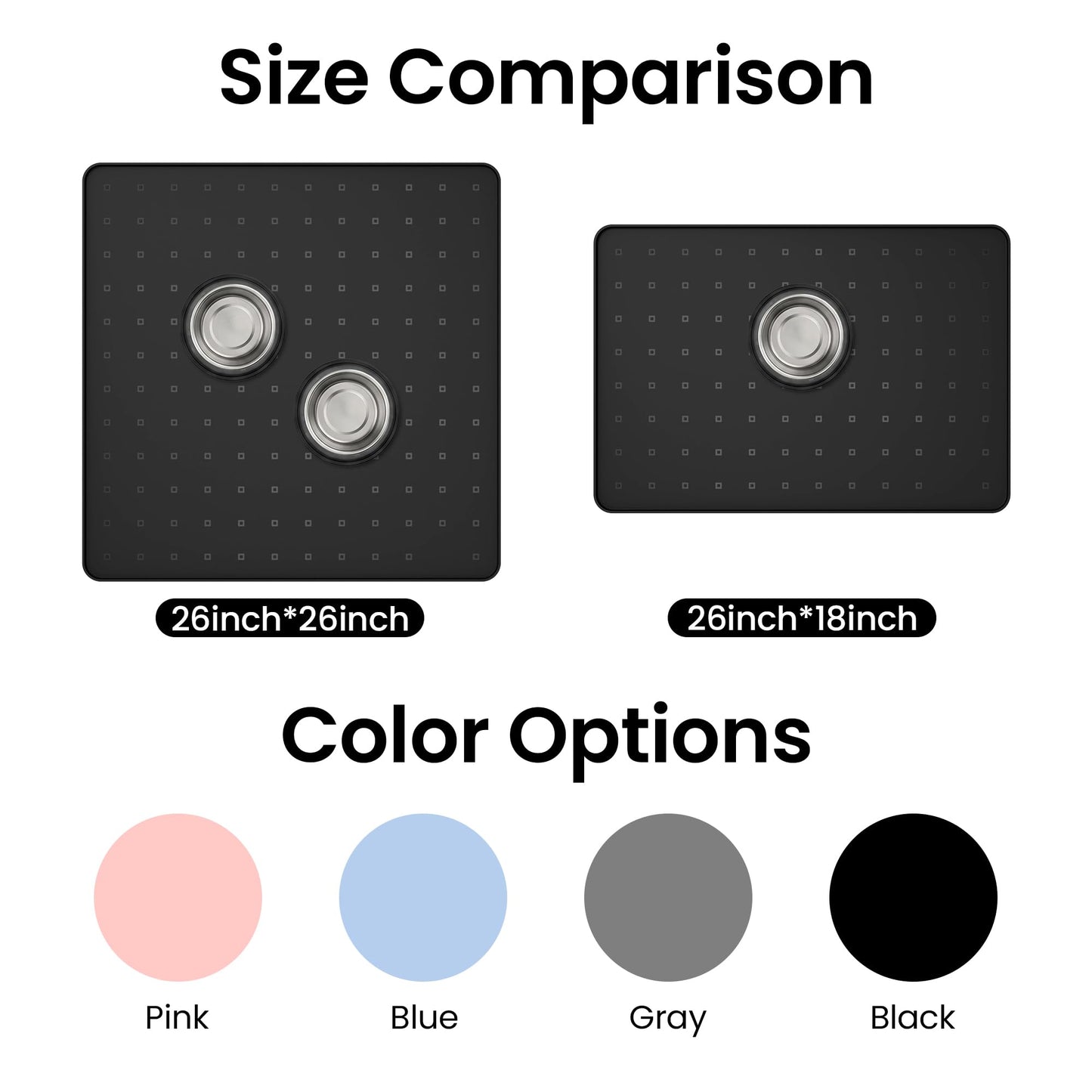 TCULOSD Silicone Pet Feeding Mat, 26x18 Inch Waterproof Dog Bowl Mat – Non-Slip, Machine Washable, Thin 0.23 Inch Edge for Messy Eaters, Protects Hardwood & Tile Floors, Black