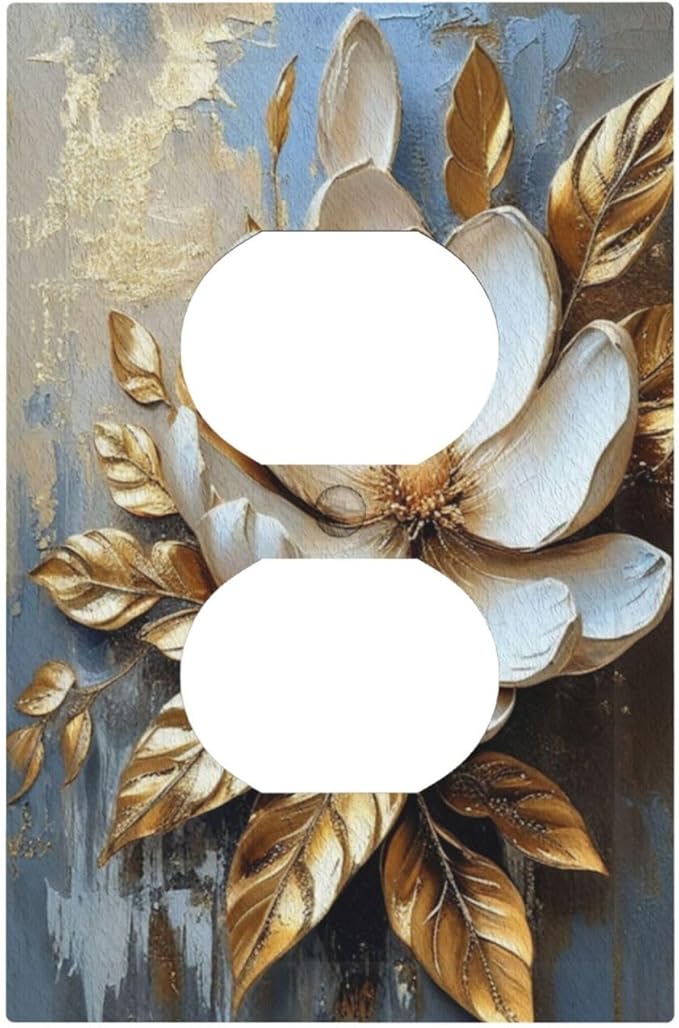 Decorative Art Light Switch Covers Gilded Bloom 1 Gang Single Duplex Outlet Wall Plate Switchplate Electrical Faceplate for Home Decor