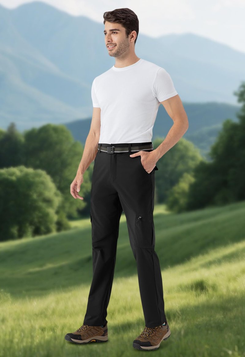 TBMPOY Men's Hiking Pants Lightweight 6 Cargo Pockets Quick Dry Water Resistant Outdoor Travel Work Fishing Black 36