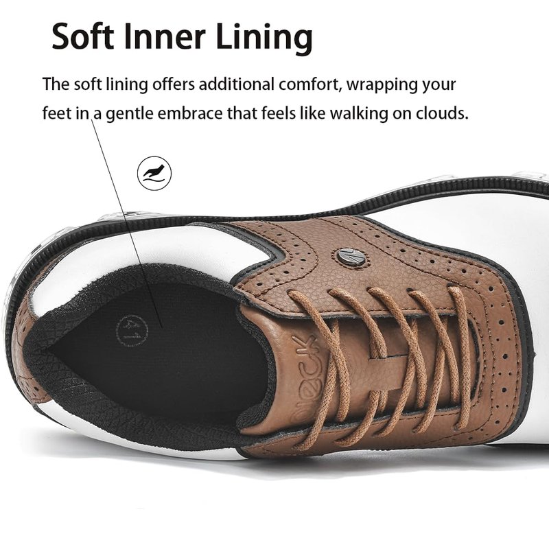 DARIBOM Mens Golf Shoes Traditions Fixed Nailless Sole Waterproof Spikeless Size 13(Brown)