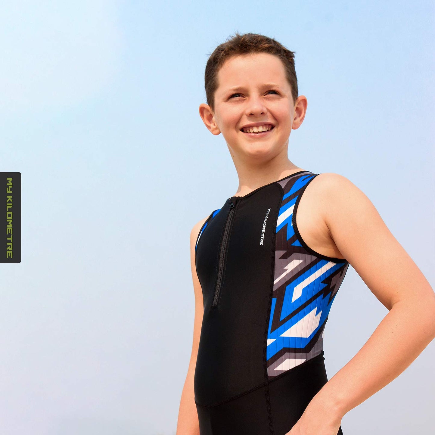MY KILOMETRE Youth Core Triathlon Race Suit Boy Spring Competition Training Suits (Blue, X-Large)