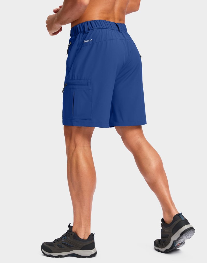 Pudolla Men's Hiking Cargo Shorts Lightweight 7" Travel Casual Shorts for Men Golf Work Outdoor with 5 Zipper Pockets(Royal Blue Large)