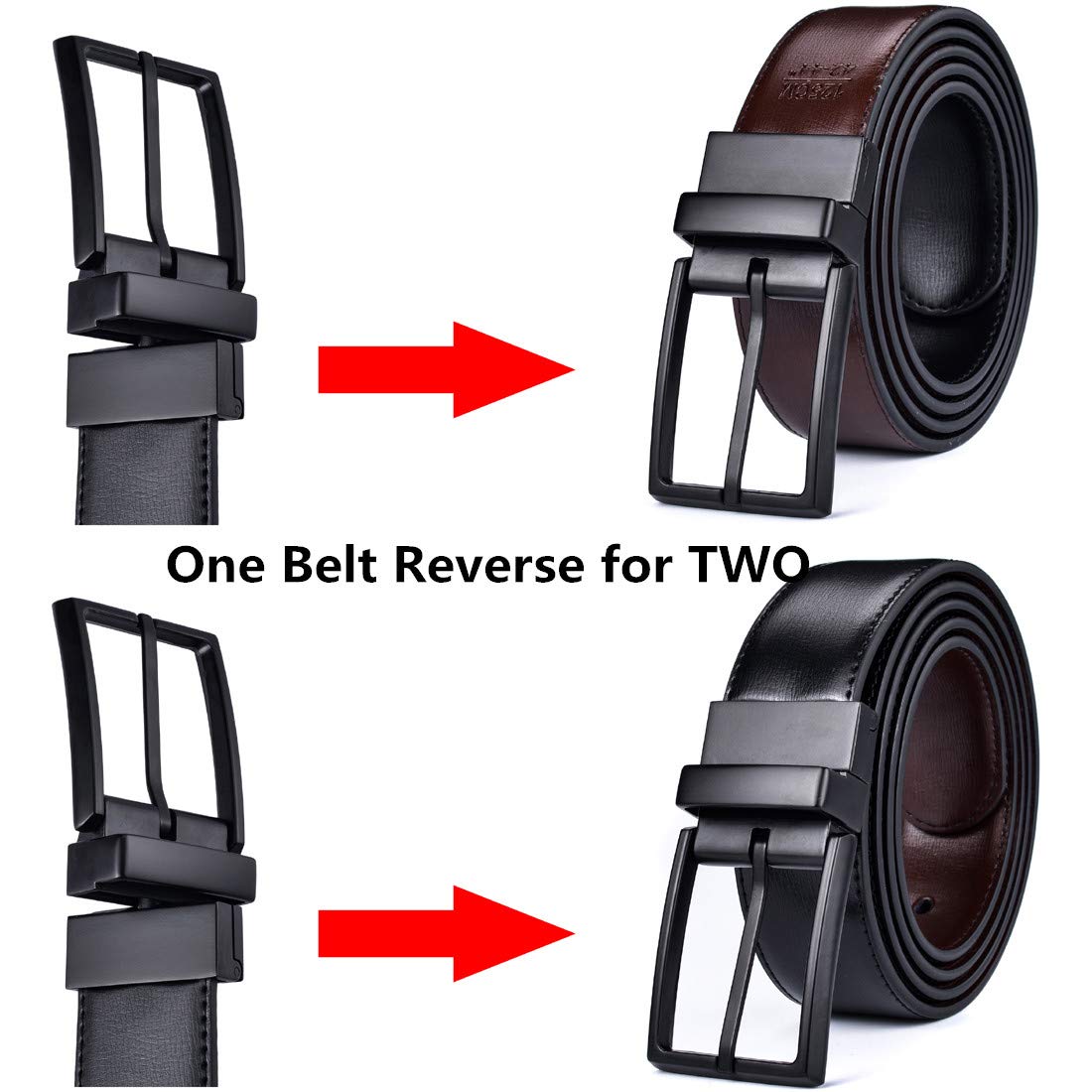 beltox fine Men's Dress Belt Leather Reversible 1.25" Wide Rotated Buckle Gift Box（Black/Brown Belt with 0440 Black Buckle,28-30）