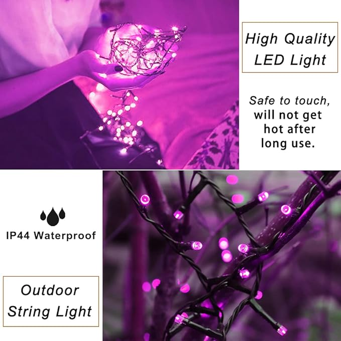 Purple Halloween Lights, 200 LED 66 ft Outdoor Halloween String Lights, 8 Modes Waterproof Decorative LED Purple Fairy Lights for Home Yard Patio Wedding Room Party Decoration