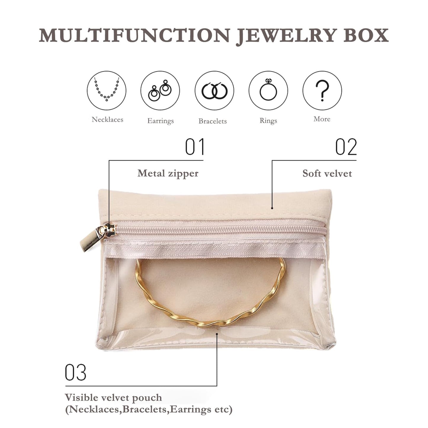 Jeonnfp Jewelry Box Organizer for Women,Small Travel Jewelry Case,Mini Travel Jewelry Organizer with 8 Velvet Jewelry Zipper Pouches, Jewelry Box Organizer for Christmas Birthday(Pink)