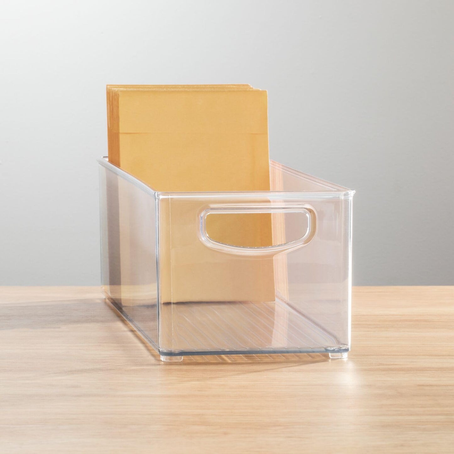 mDesign Plastic Office Supply Organizer - Storage Holder Bin with Handles for Desk Drawer, Cabinet - Pencil, Pen, Envelope and Supplies Container Basket - Ligne Collection - 2 Pack - Clear