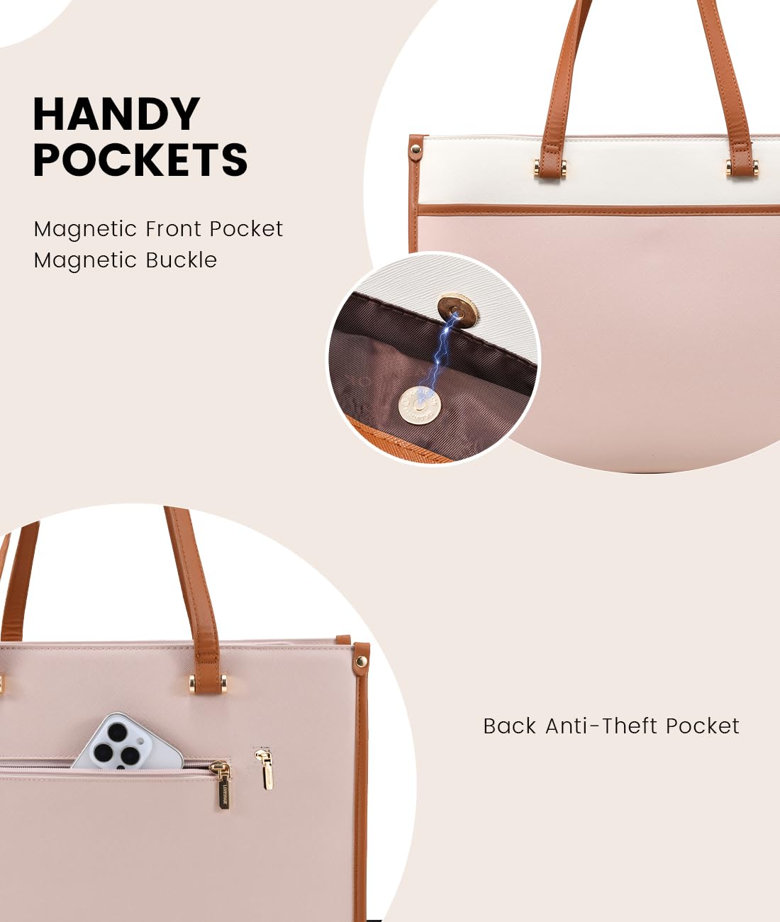 LOVEVOOK Laptop Bag for Women, 15.6'' Laptop Tote Purse 2-in-1 Professional Work Bag Business Briefcase with Clutch Purse, Waterproof Leather Computer Handbag for Teacher Office Travel