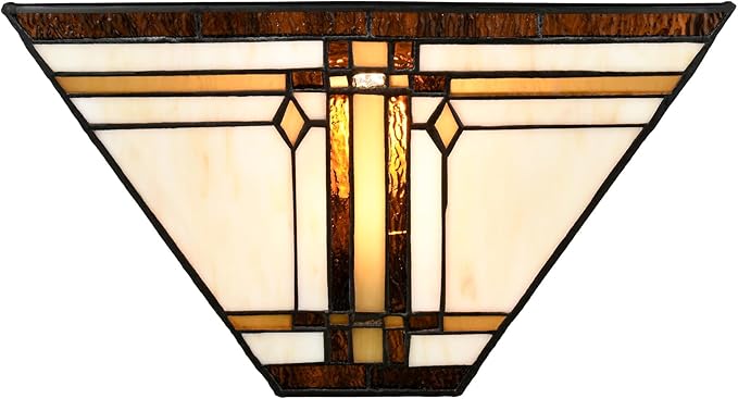 Tiffany Style Wall Sconce Lamp 12-Inch Stained Glass Sconces Wall Lighting Vintage Brown Stained Glass Wall Light Fixtures for Hallway Corridor Bedroom Living Room