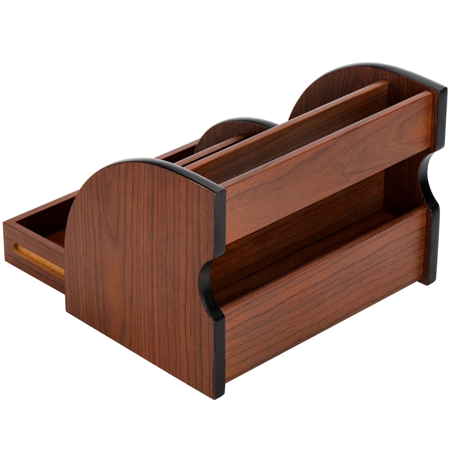 Foraineam Wooden Desk Organizer with Drawer, Remote Control Holder Caddy, Makeup Organizers, Wood Pencil Holder Desktop Supplies and Stationery Rack for Home Office School Tabletop Accessories Storage