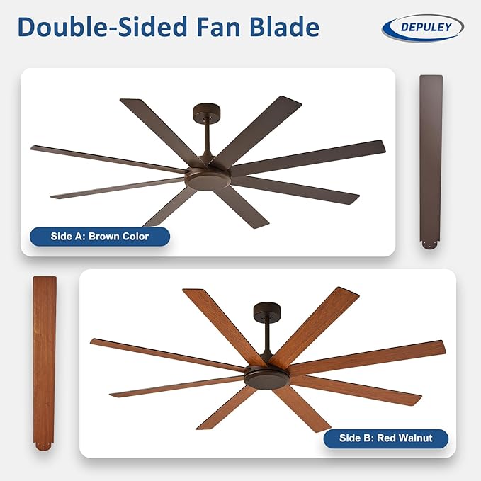 Depuley Large Ceiling Fan without Light: 72 Inch Indoor/Outdoor Fan Reversible DC Motor 6 Speed - Dual 8 Blades Big Ceiling Fans with No Light for Living Room Covered Patio, Brown