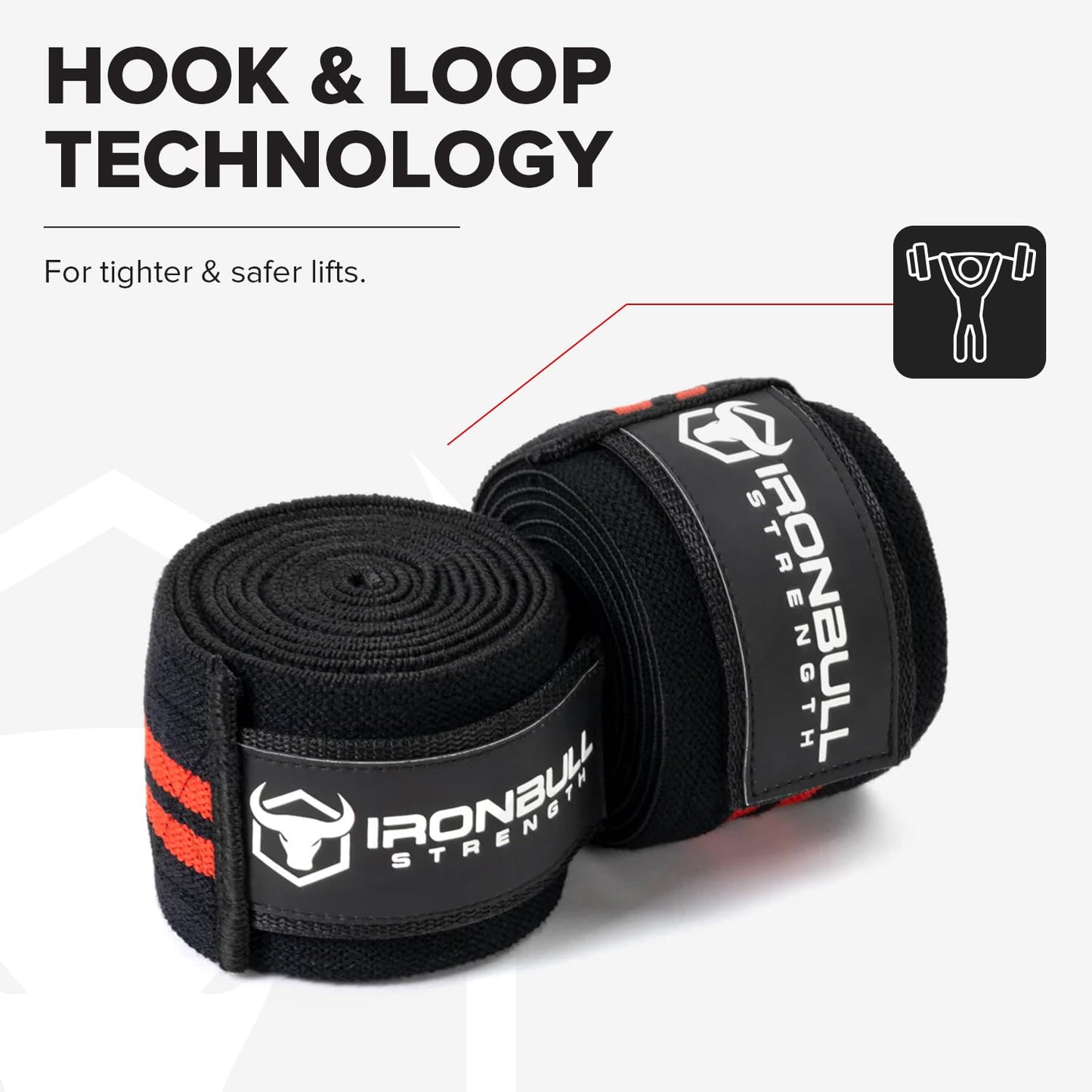 Knee Wraps for Weightlifting - 80" Elastic Knee Straps for Squats and Weight Lifting - Lifting Knee Wraps for Strength & Compression Wrap - Knee Support for Squatting, Powerlifting, Gym (Black/Red)