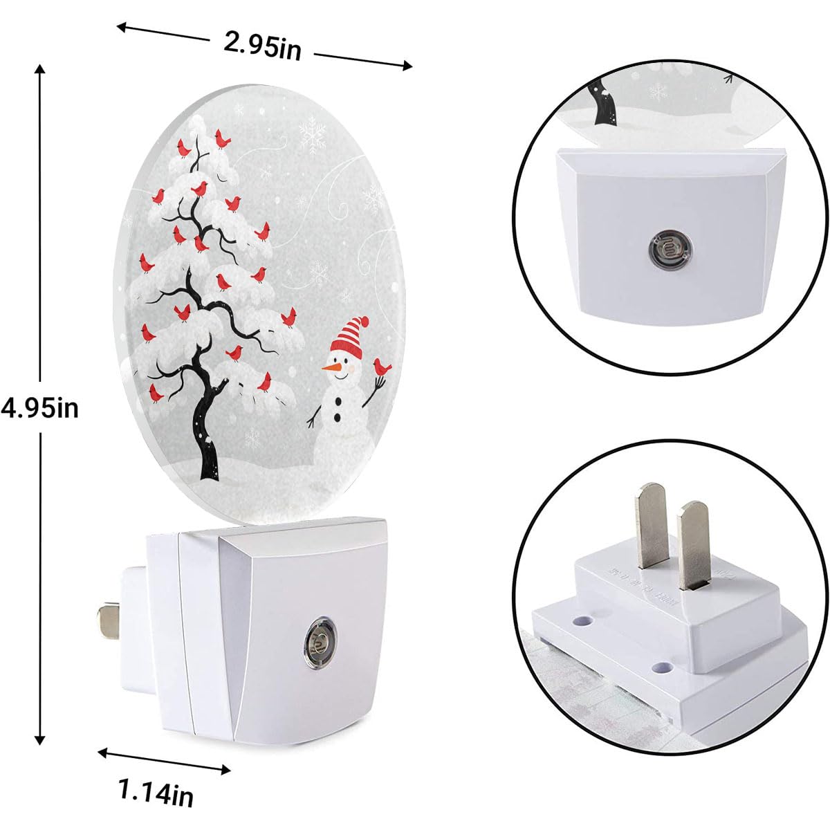 EKOBLA Snowman Night Light, Winter Snowflake and Cardinal Plug into Wall with Dusk to Dawn Sensor, 0.5W LED Energy Saving Nightlight for Kids Men Women Holiday Gift