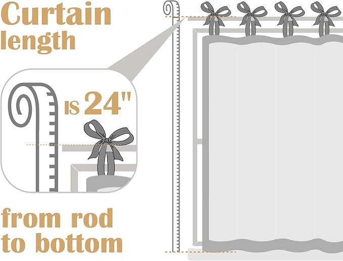 JINCHAN Tie Top Linen Kitchen Curtains 24 Inch Striped Tier Curtains Farmhouse Modern Cafe Style Small Window Treatments Airy Light Filtering Rod Pocket for Living Room Bathroom 2 Panels Charcoal Grey