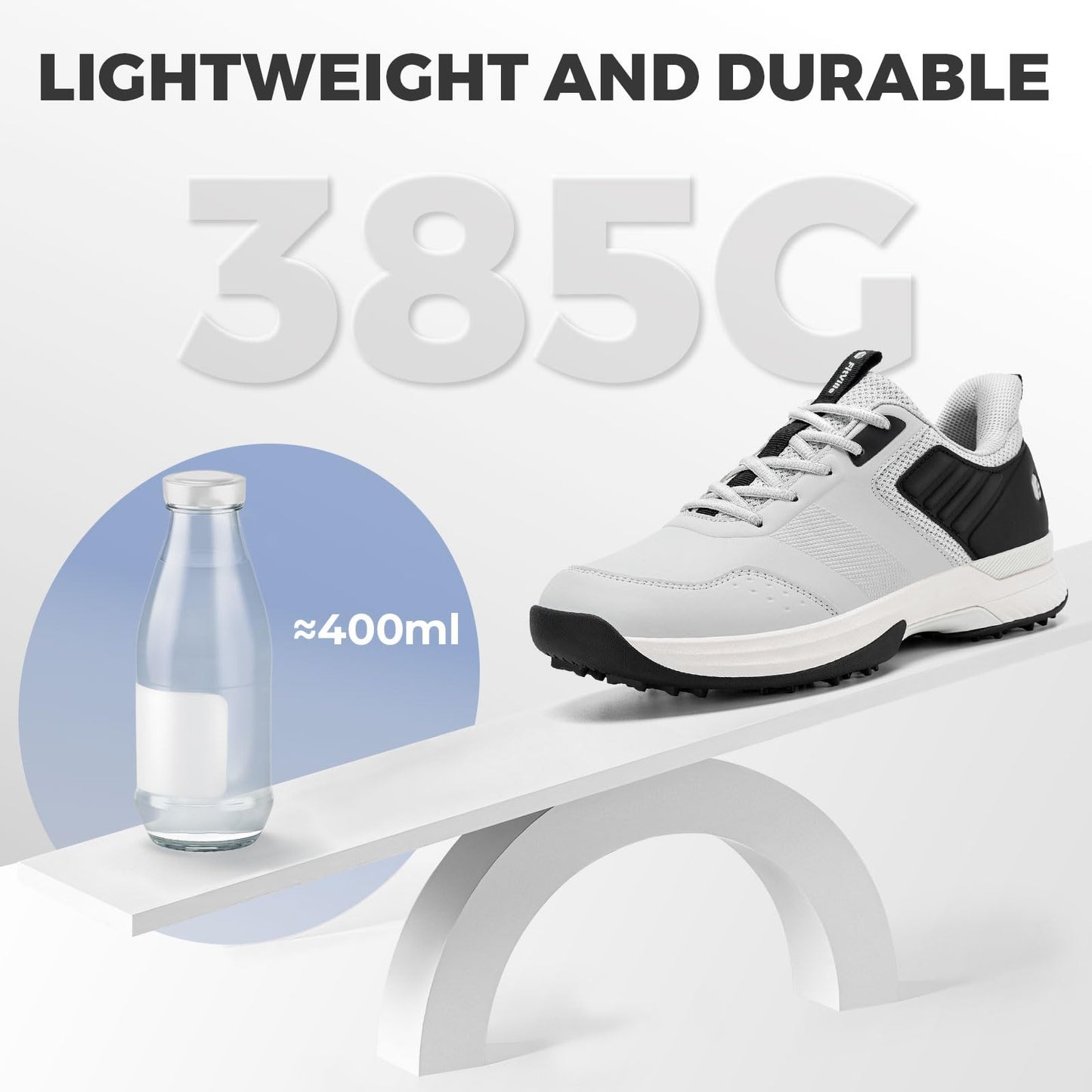 FitVille Wide Mens Golf Shoes Waterproof Spiked Golf Shoes for Men with Arch Support, Gray, Size 10.5 Wide, Slip Resistant