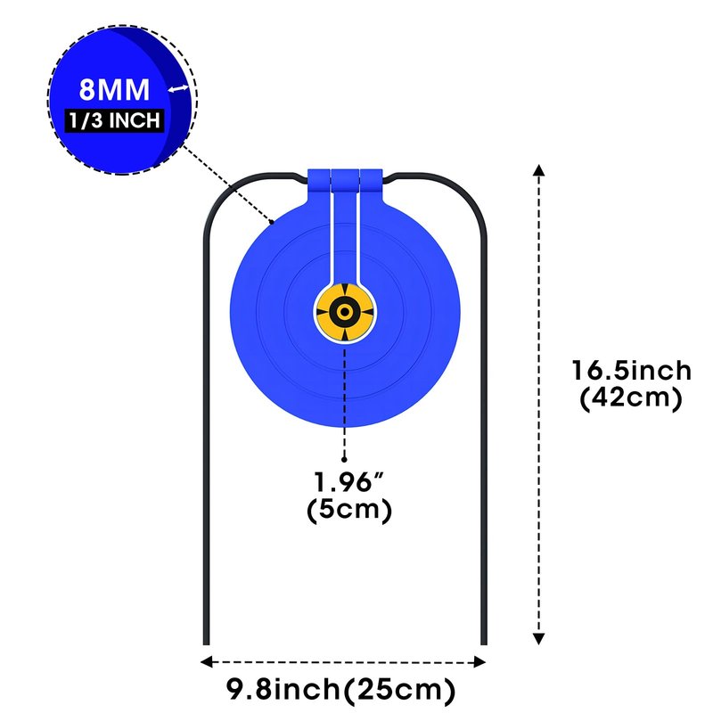 Atflbox Two in One Self-Healing Resetting Target, 8 Inch Gong High Caliber Spinner Target, Shooting Targets for Rifle, Pistol, Airgun, Handgun (Blue)