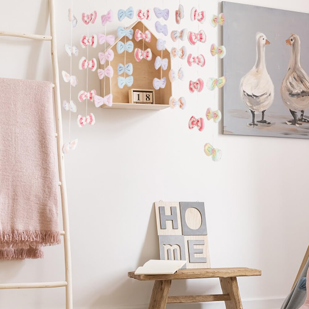 Kynthyre Cute Plush Curtain for Door Window Wall 33" W x 38" L Self-Adhesive Bow Kawaii Curtain for Living Room and Bedroom Decor