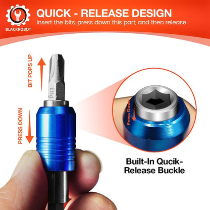 BLACKROBOT 4-Piece Magnetic Quick Change Impact Bit Holder, 2.5-Inch Drill Bit Extension for 1/4" Hex Drives, Ideal for Screwdriver Bits, Nuts, Drills and Socket Driver Adapters