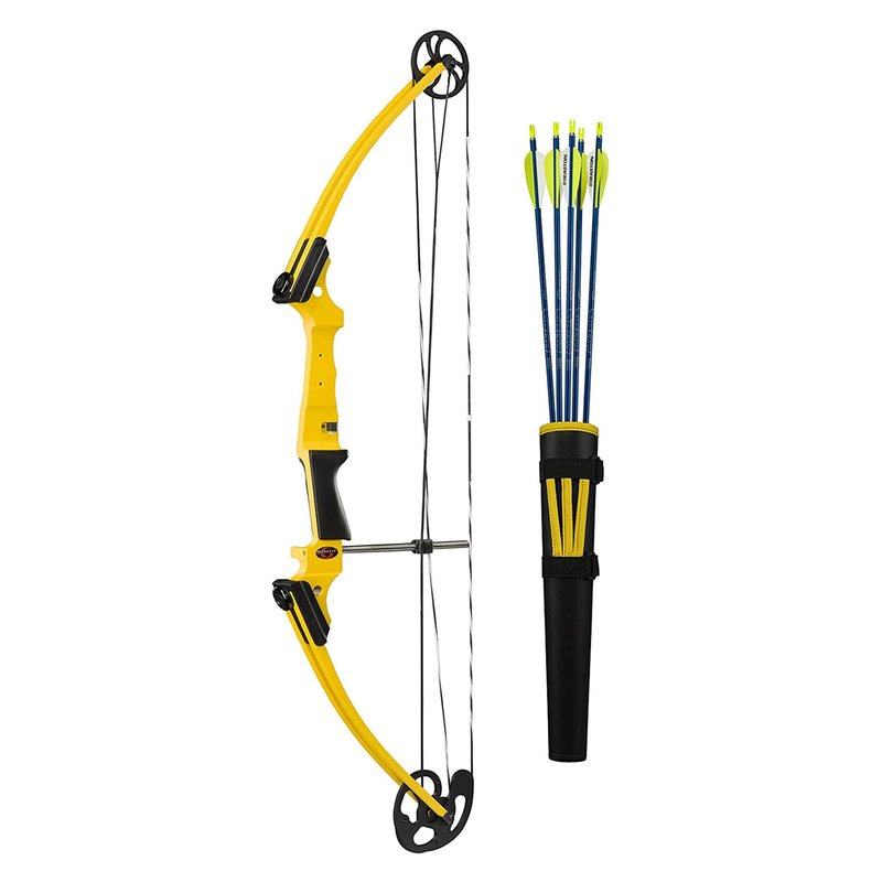 Genesis Original Compound Bow & Arrow Kit- Adjustable Riser, 15"-30" Draw Length, 10-20 lb Draw Weight, All Skill Levels, Draw Hand - Left, Yellow