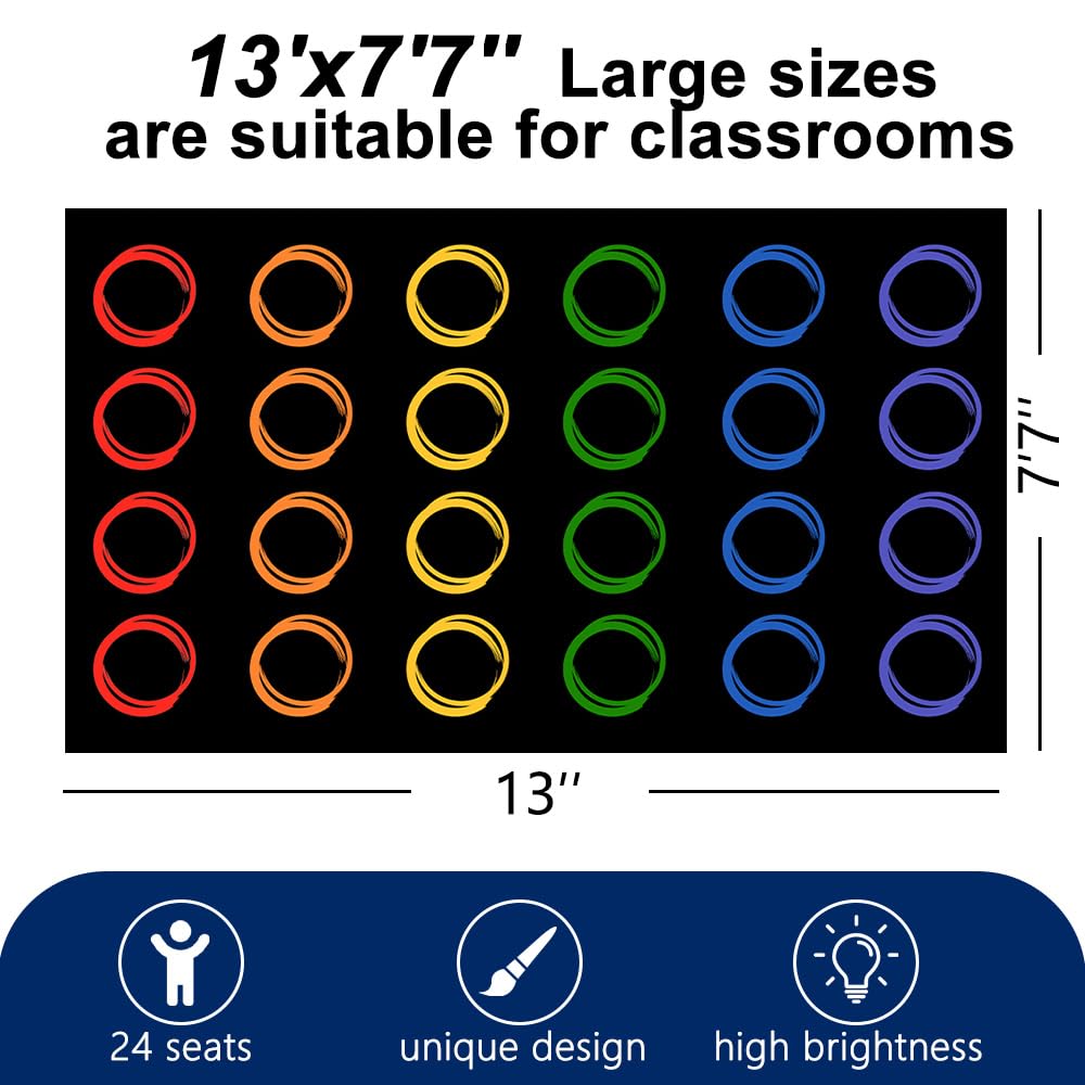 MAISONRINA Classroom Rugs Elementary with Colorful Circle, Large Classroom Rug for Preschool Nursery Daycare, Educational Kids Carpet for Kindergarten, 13'x7'7'' Playmat Seats 24(Black)