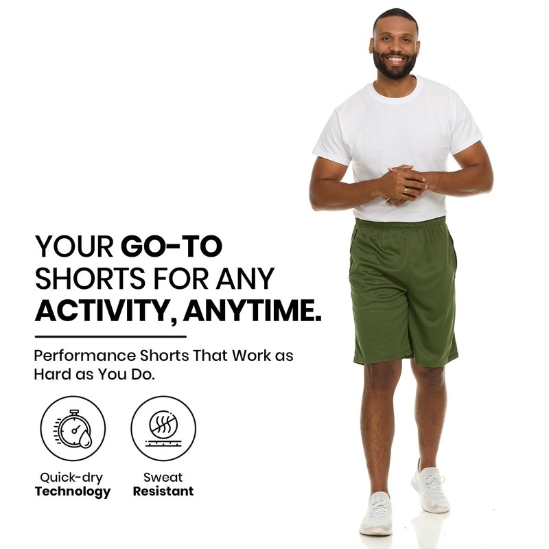 Essential Elements Athletic Shorts for Men - 4 Pack Men's Activewear Quick Dry Basketball Shorts - Workout, Gym, Running (Set H, Large)