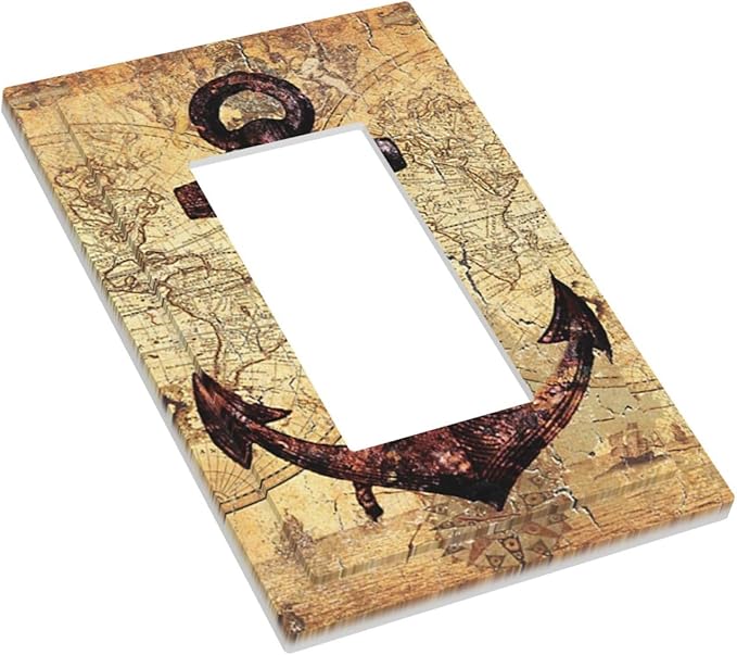 Anchor Nautical Vintage Map Single Rocker Light Switch Covers 1 Gang Outlet Cover Wall Plate Decorative GFCI Switchplate Faceplate for Office Livingroom Home Decor