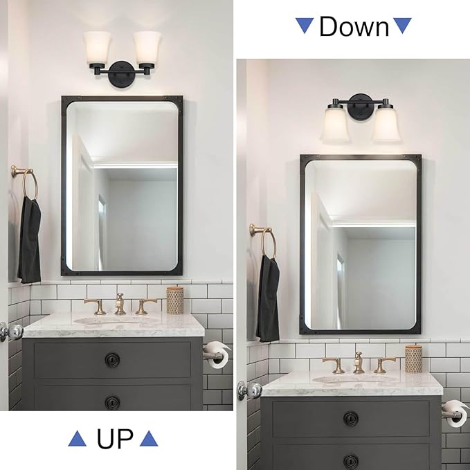 XiNBEi Lighting Bathroom Vanity Light, Vintage 2 Light Sconces Wall Light with Glass, Black Wall Mounted Light XB-W1235-2-MB