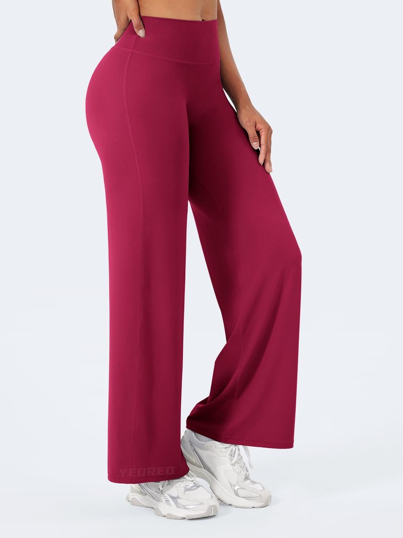 YEOREO Workout Leggings Womens No Front Seam Straight Leggings 29" High Waist Buttery Eddiy Gym Yoga Pants Ruby Red M