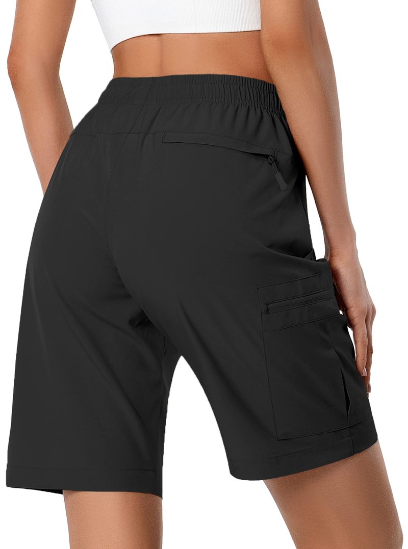 Hugut Women's Lightweight Hiking Cargo Shorts Quick Dry Athletic Shorts Camping Travel Golf Zipper Pockets Water Resistant Black