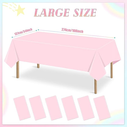 6 Packs Light Pink Tablecloths 54 x 108 Inch Disposable Plastic Pink Table Cloths Waterproof Rectangle Table Covers for Girl Birthday Baby Shower Wedding Ice Cream Decoration