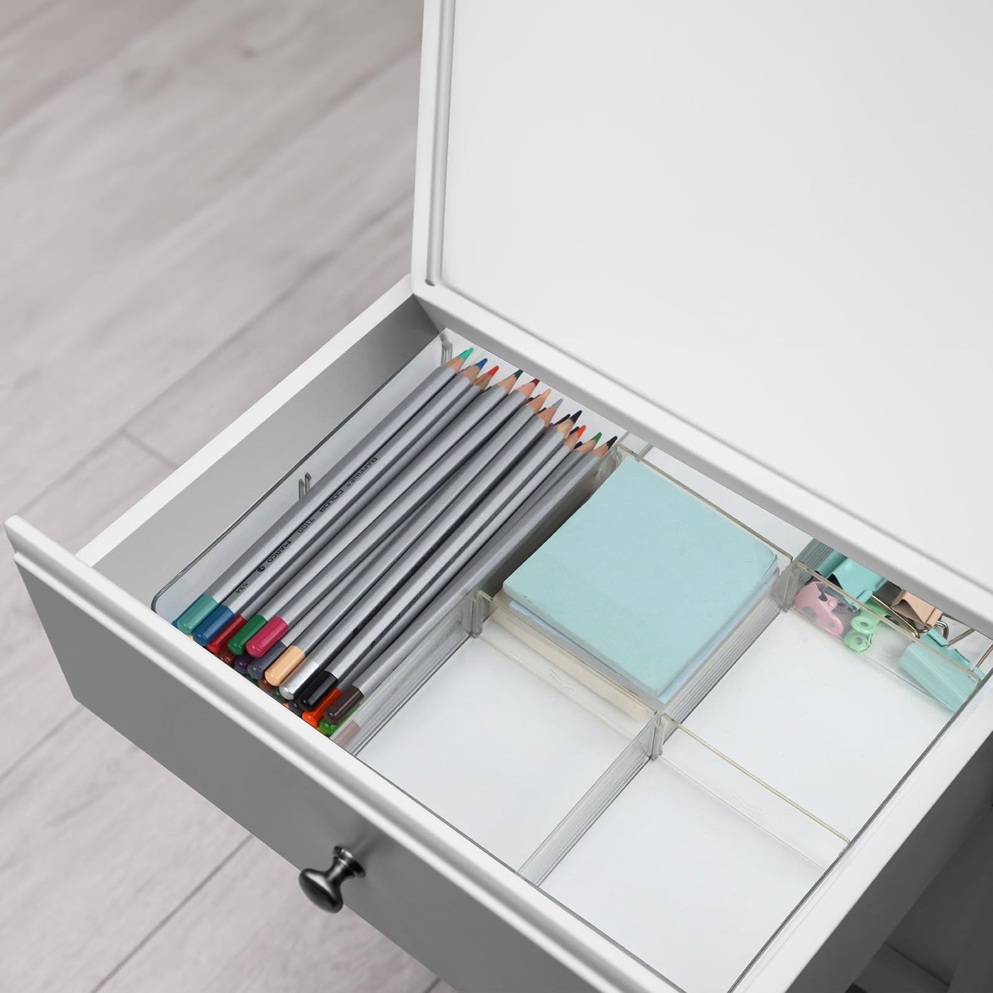 ZEXALOR Adjustable Clear Drawer Organizer, Plastic Drawer Divider Tray with Removable 9 Sections for Desk,Bathroom,Office,Makeup,Junk