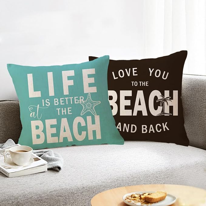 ULOVE LOVE YOURSELF Coastal Beach Throw Cushion Covers Double-Sided Tropical Palm Paddles Anchor Starfish Summer Beach House Decorative Pillowcase 18 x 18 Inch 4Pack Porch Patio Decor (Multi)
