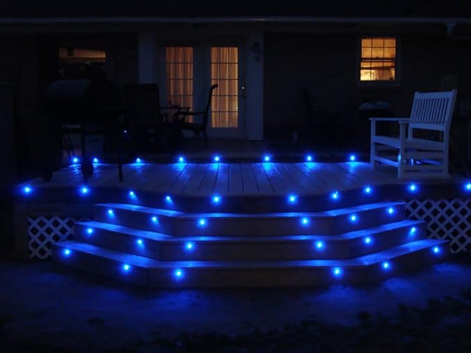 Low Voltage LED Deck Lighting Kit Stainless Steel 1W Waterproof Outdoor Yard Garden Decoration Lamps Landscape Pathway Patio Step Stairs LED In-ground Lights Silver Border(20pcs,Blue)