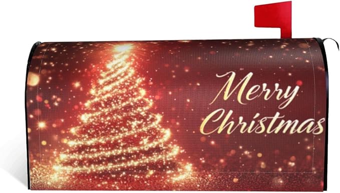 Festive Magnetic Mailbox Cover Red Pine Tree Christmas Pattern Outdoor Mailbox Protector Holiday Seasonal Decorative Garden Yard Home Large Size 25.5 x 21 Inch