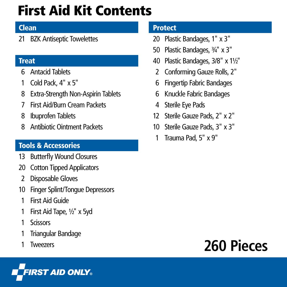 First Aid Only 91248 OSHA-Compliant First Aid Kit, All-Purpose 50-Person Emergency First Aid Kit for Business, Worksite, Home, and Car, 260 Pieces