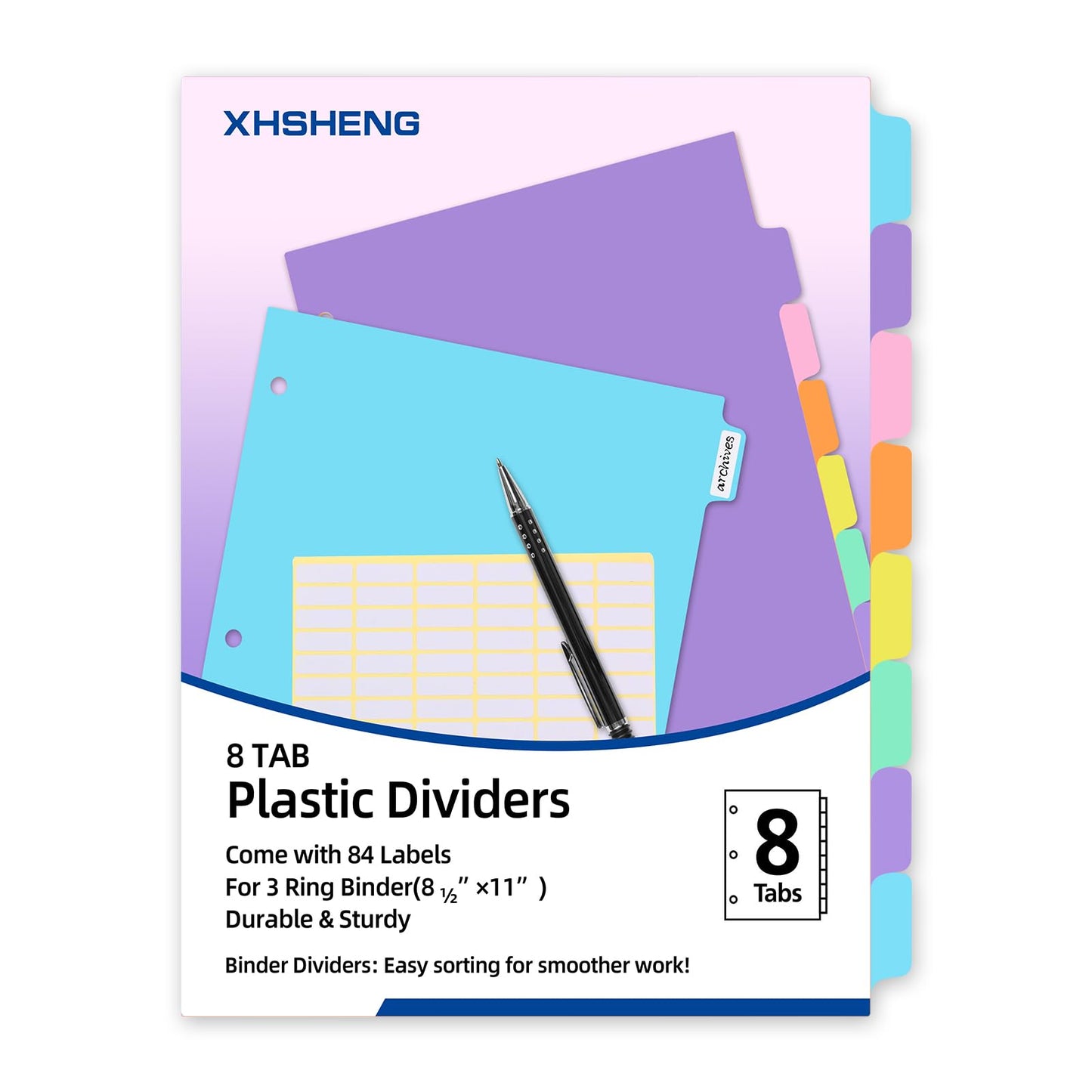3 Ring Binder Dividers with TAB,24PCS/3 Set Plastic File Dividers,8 Tab 3 Hole Punch Dividers,Pastel Color,Letter Size,3 Sets