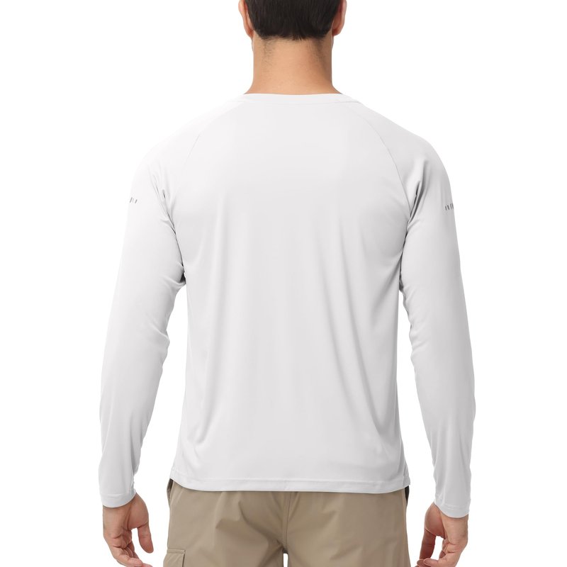 Men's Long Sleeve Rash Guard Swim Shirts UPF 50+ Sun Protection Dry Fit T-Shirt Athletic Tops for Running Hiking Fishing White XL