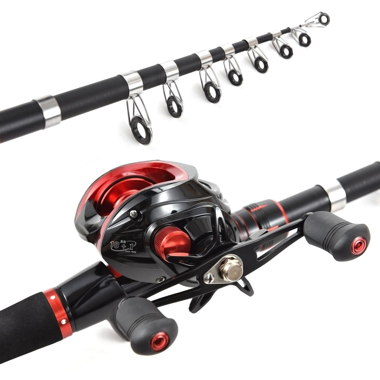 Lixada Fishing Rod and Reel Combo with Fishing Lures for Adult, 6.89ft/2.1m Telescopic Fishing Rod with Baitcasting Reel 18+1BB Right/Left Hand Portable Fishing Kits Complete for Fishing Trip